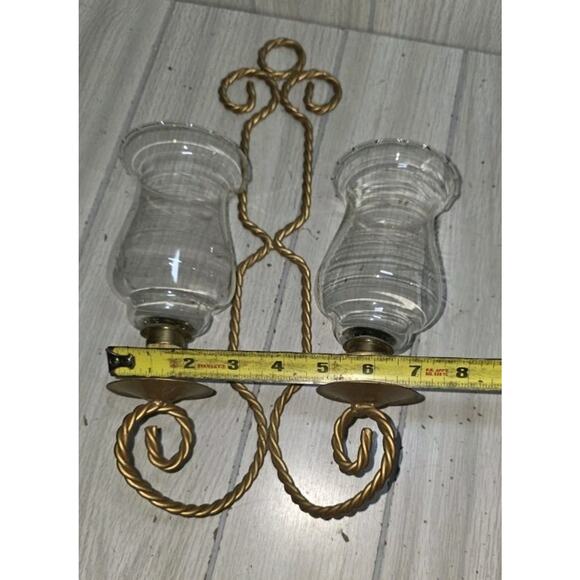 Vintage Gold Twisted Rope Wall Sconce Double Candle Holder Clear Votives - Picture 4 of 4